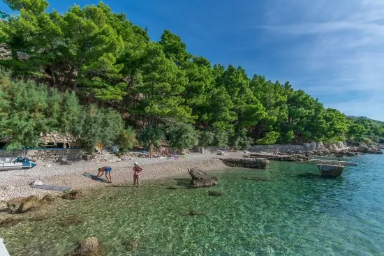 Oblázková pláž 500 m od objektu.