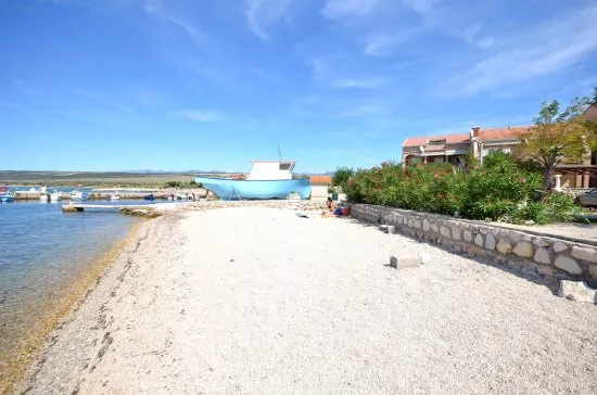 Oblázková pláž přímo před objektem.